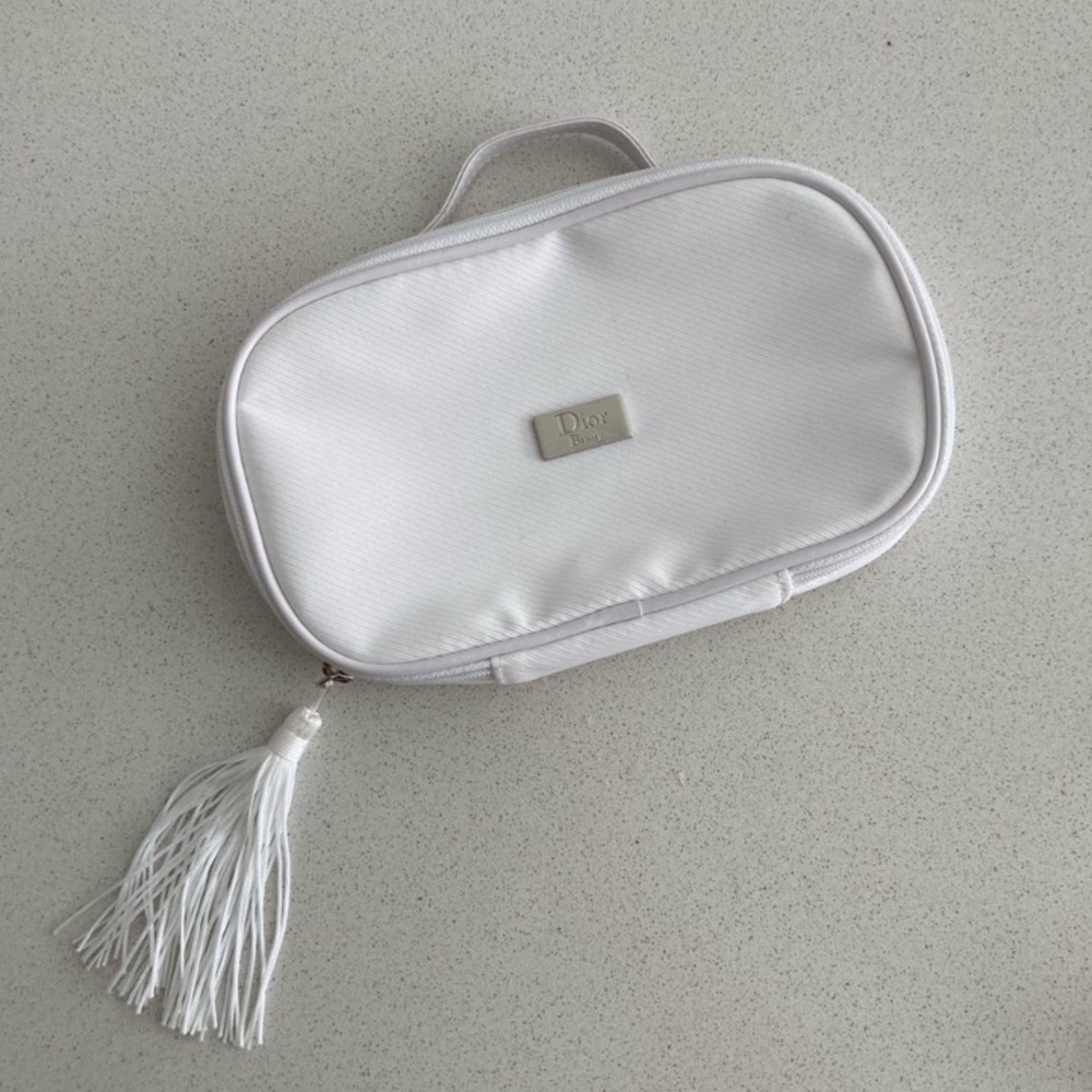 Dior white tassel mini cosmetics pouch